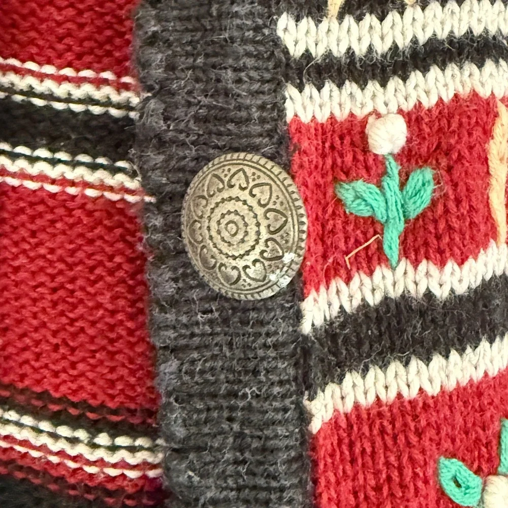 Vintage Womens Medium Cardigan Sweater Scandi Nordic Indie Twee Floral Holiday‎